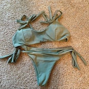 Olive Green Tie Two Piece Bikini Zaful M